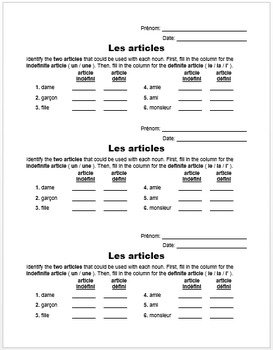 Definite And Indefinite Articles French Worksheets Teaching Resources Tpt