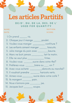 Preview of Les articles partitifs (de/d', du, de la, des)