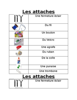 Preview of Les attaches vocabulary