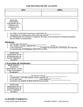 Preview of Les batailles de la Seconde Guerre mondiale - Notes lacunaires