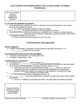 Preview of Les camps d'internement - la Seconde Guerre mondiale - Notes lacunaires