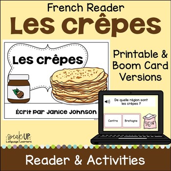 Preview of Les crêpes en France - French Culture Reading Printable & Boom Cards w Audio