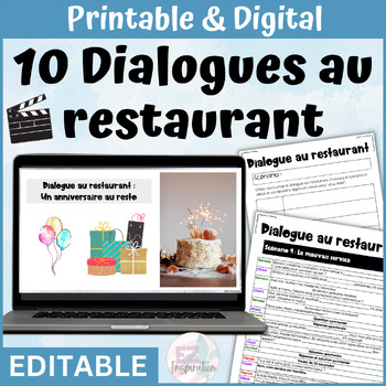 Preview of Les dialogues au restaurant | 10 EDITABLE French Food and Restaurant Skits