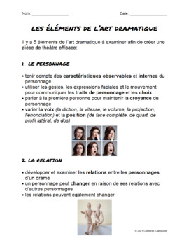Les éléments de l'art dramatique - French Elements of Drama Note and ...
