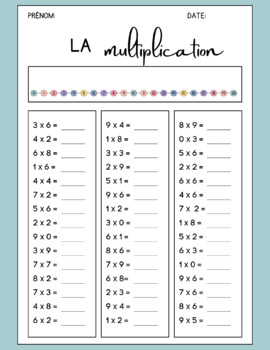 Preview of Les faits de multiplication 0 à 9