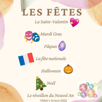 Preview of Les fêtes - French Holidays (Their names & questions for oral production)