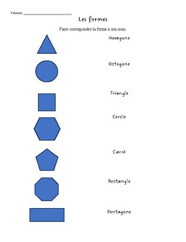 Preview of Les formes - activité d'association, worksheet (shapes in French review)