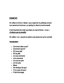 Preview of Les formes de politesse en français (tu/vous)