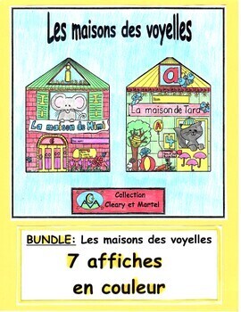 Preview of Les maisons des voyelles- BUNDLE -7 Posters in Colour for the Vowels- French