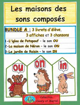 Preview of Les maisons des sons composés-BUNDLE A- 3 Workbooklets/ 3 Songs/ 3 Posters