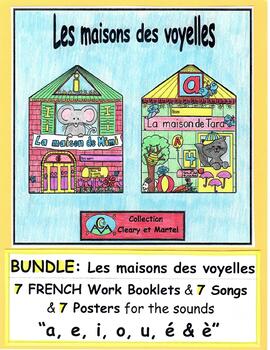 Preview of Les maisons des voyelles BUNDLE- Distance Learning -7 Booklets, Songs, Posters