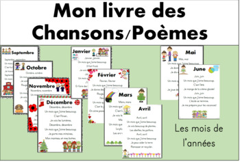 Preview of Les mois de l'année/months of the year FRENCH song/poem booklet