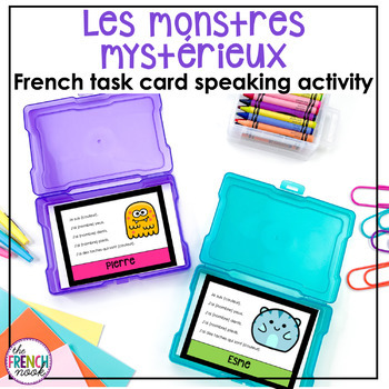 Preview of Les monstres mystérieux French task card speaking and listening activity