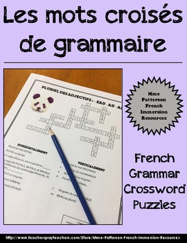 Les mots croisés de grammaire - French Grammar Word Searches | TpT