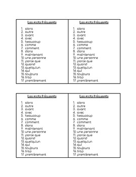 Preview of Les mots fréquents