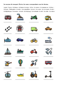 Les moyens de transport vocabulaire illustré by LeFrancaisAvecLesMachins