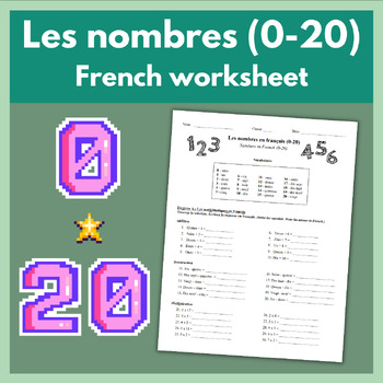 Preview of Les nombres 0-20 en français - Beginner French Numbers Practice Worksheet