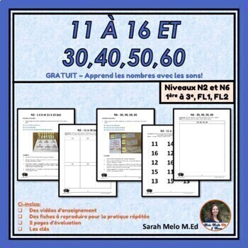 Preview of French Numbers, Vocabulary and Place Value 11 - 16 et 20, 30, 40, 50, 60