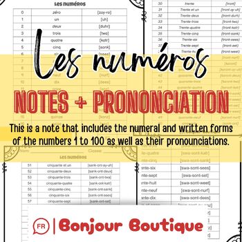 Preview of Les numéros 1 à 100: NOTES + PRONUNCIATION || FRENCH numbers 1 to 100