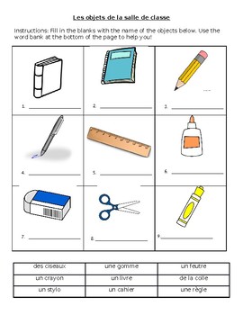 Preview of Les objets de la salle de classe- Classroom Objects in French