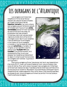 Preview of Les ouragans de l'Atlantique - Compréhension de lecture