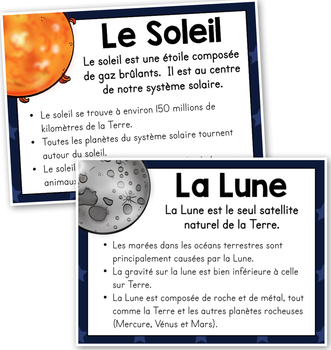 Les planètes, le soleil et la lune FRENCH affiches sur le système solaire  SPACE