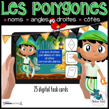Preview of Les polygones caractéristique 4e année Boom Cards Distance learning Pirates