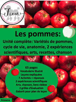 Preview of Les pommes, unité complète: intégration de matières, 65 pages, PR