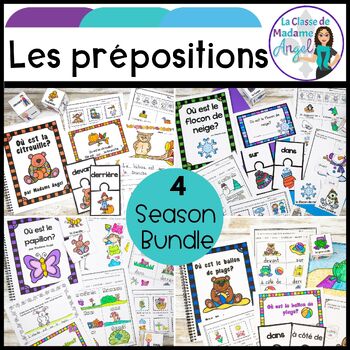 Preview of Les prépositions | French Prepositions Four Season Unit BUNDLE