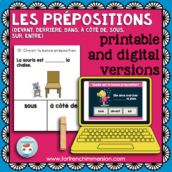 Preview of Prépositions: French prepositions practice | | Printable & Boom Cards & Easel