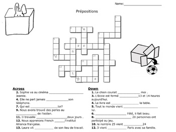Preview of Les prépositions - Crossword