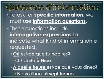 Preview of Les questions (How to form information questions in French)