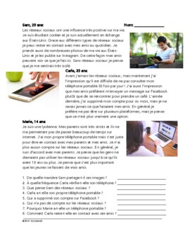 Preview of Les Réseaux Sociaux Lecture: Social Media and Technology French Reading