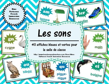 Les sons - 40 affiches bleues/vertes (40 French Sound Posters - blue/green)