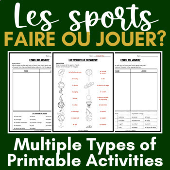 Preview of Les sports | Faire ou jouer? | Printable & Easel Activities