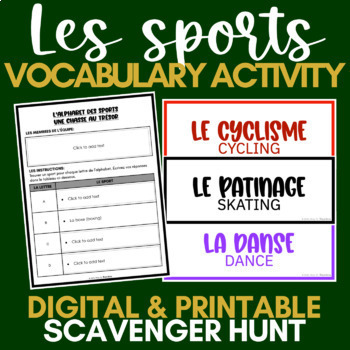 Preview of Les sports | French Vocabulary Activity | Scavenger Hunt | Digital & Printable