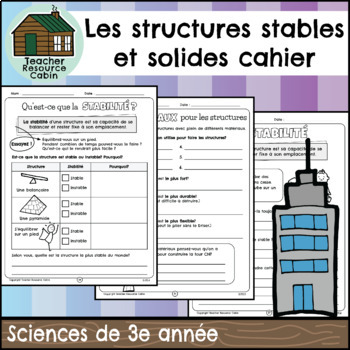 Preview of Les structures stables et solides cahier (Grade 3 Ontario FRENCH Science)