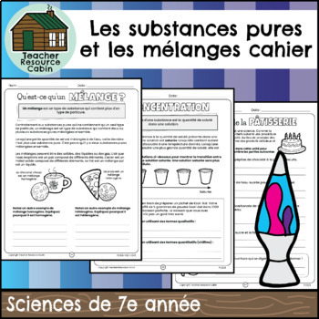 Preview of Les substances pures et les mélanges cahier (Grade 7 FRENCH Ontario Science)