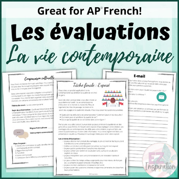 Preview of Les évaluations | la vie contemporaine | Contemporary Life French Assessments