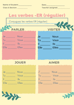 Preview of Les verbes -ER (régulier) - French