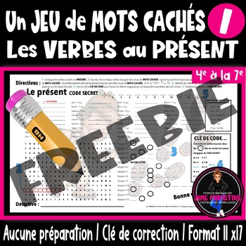 Preview of Verbes au présent 1 activités mots cachés - French Verbs Worksheet Present tense