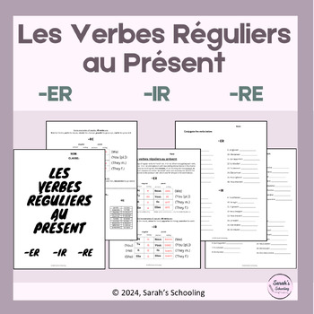 Preview of Les Verbes Réguliers au Présent (-er, -ir & -re)