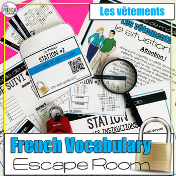 Preview of Les vêtements French clothing vocabulary escape room