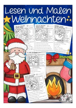 Preview of Leserätsel Deutsch WEIHNACHTEN German Lesen und Malen für Kinder (DAZ), primary