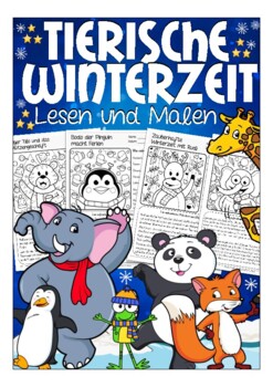 Preview of Leserätsel Deutsch Winter German Lesen und Malen für Kinder (DAZ), Tiere