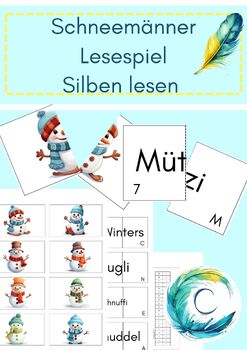 Preview of Lesespiel Schneemänner Silben lesen mit Lösungswort Deutschunterricht
