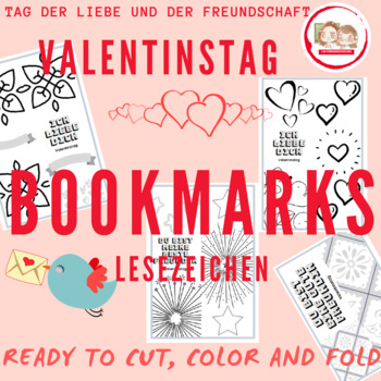 Preview of GERMAN BOOKMARKS for VALENTINE´S DAY. Lesezeichen: Valentinstag