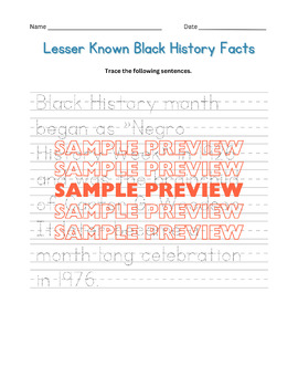 Preview of Lesser Known Black History Facts Copy Work Bundle for Black History Month Handwr