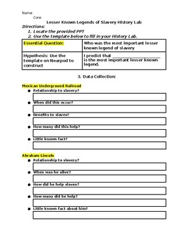 Preview of Lesser Known Legends of Slavery History Lab Guided Notes Editable Template