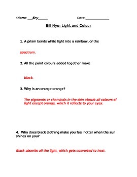 bill nye light and color worksheet answers